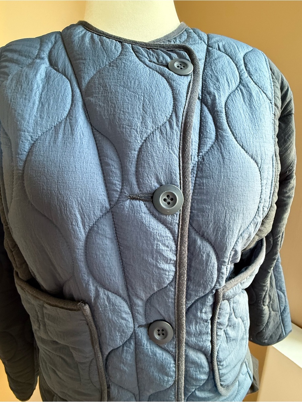 Zara Quilted Light Blue Puffer Jacket.